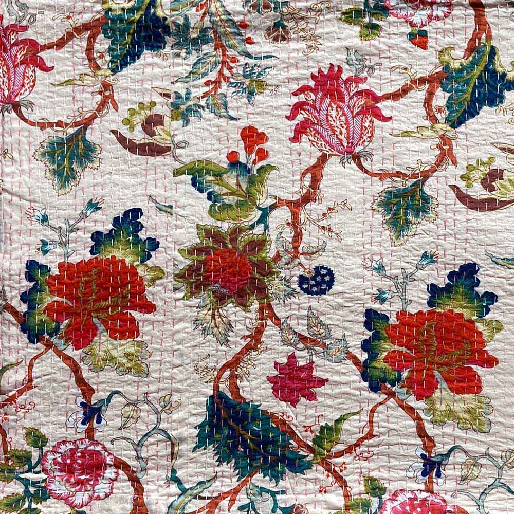 Powell Craft Kantha Throw Pink Exotic Flower 150x230cm